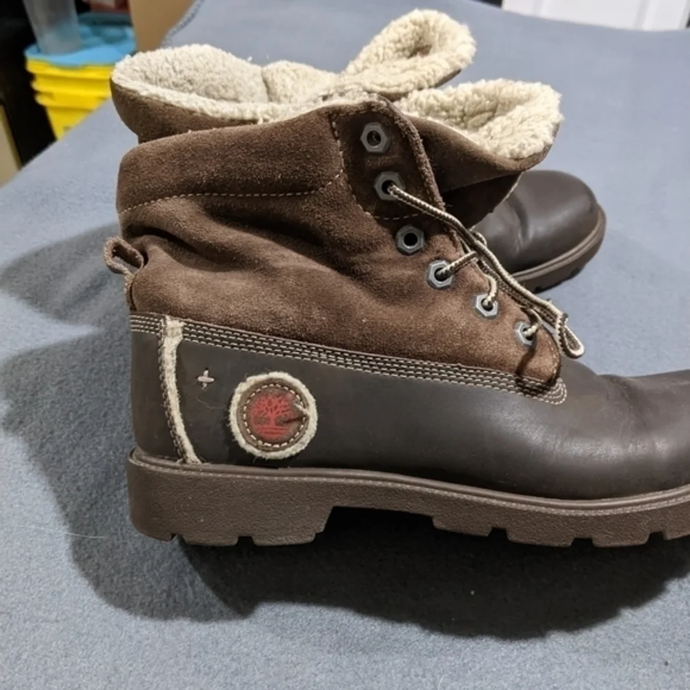 Men's Timberland Sz 7‎ fleece lined boots brown leather fold top